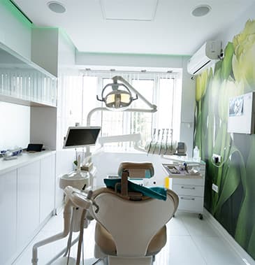 The practice's working area with a dental chair